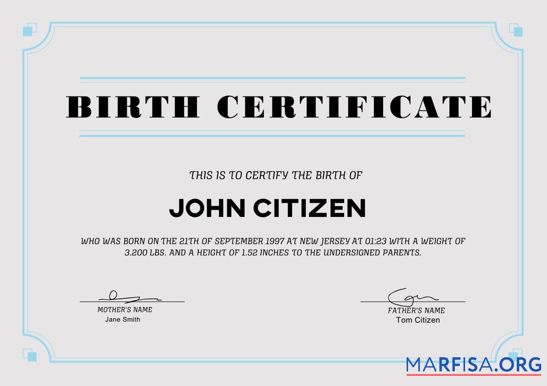 Printable USA Birth Certificate template in Word and PDF format